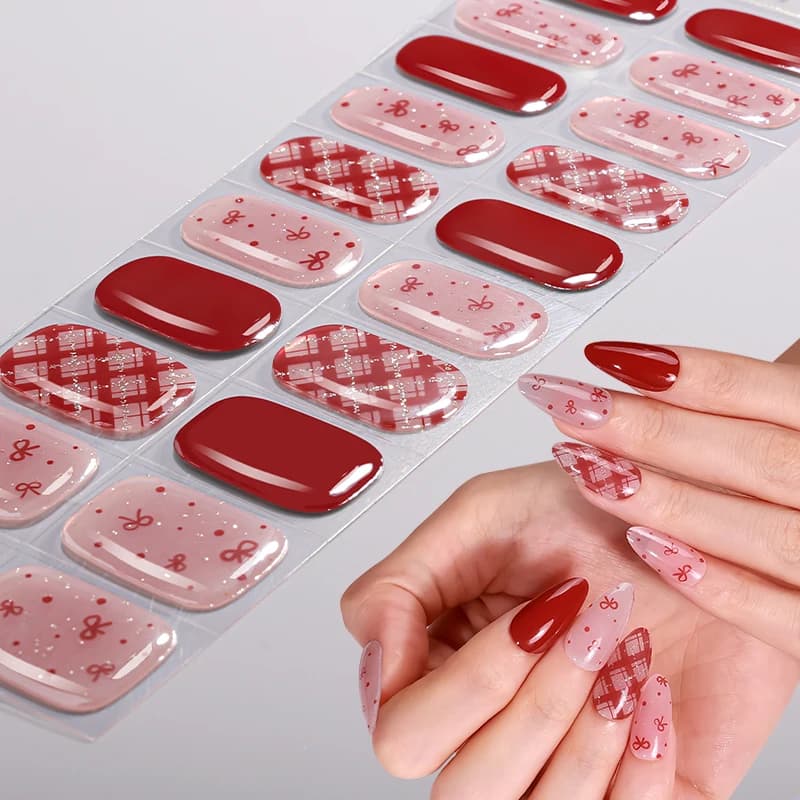 20 tips Christmas semi-curado gel for nail wraps snowman snowflake gel sticker for nails long lasting gel manicure decals decoration