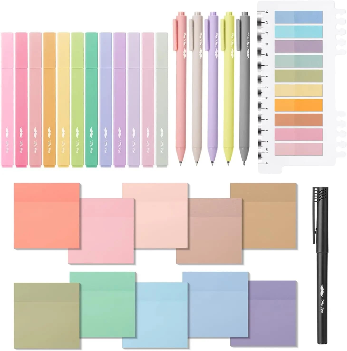 Kit di Annotazione per Libri da 38 Pezzi: Evidenziatori Senza Sbavature, Penne Gel, Note Adesive Trasparenti e Segnapagina per l'Organizzazione dello Studio
