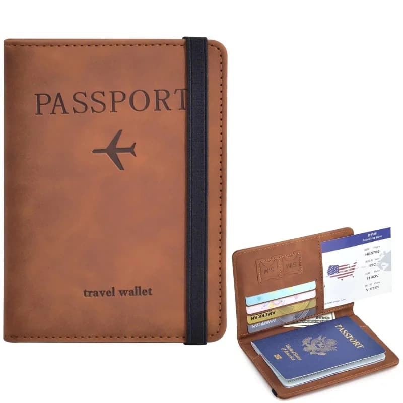 Porta Passaporto RFID in Pelle PU, Portafoglio da Viaggio Multifunzionale, Porta Carte e Custodia per Uomo e Donna, Accessori da Viaggio