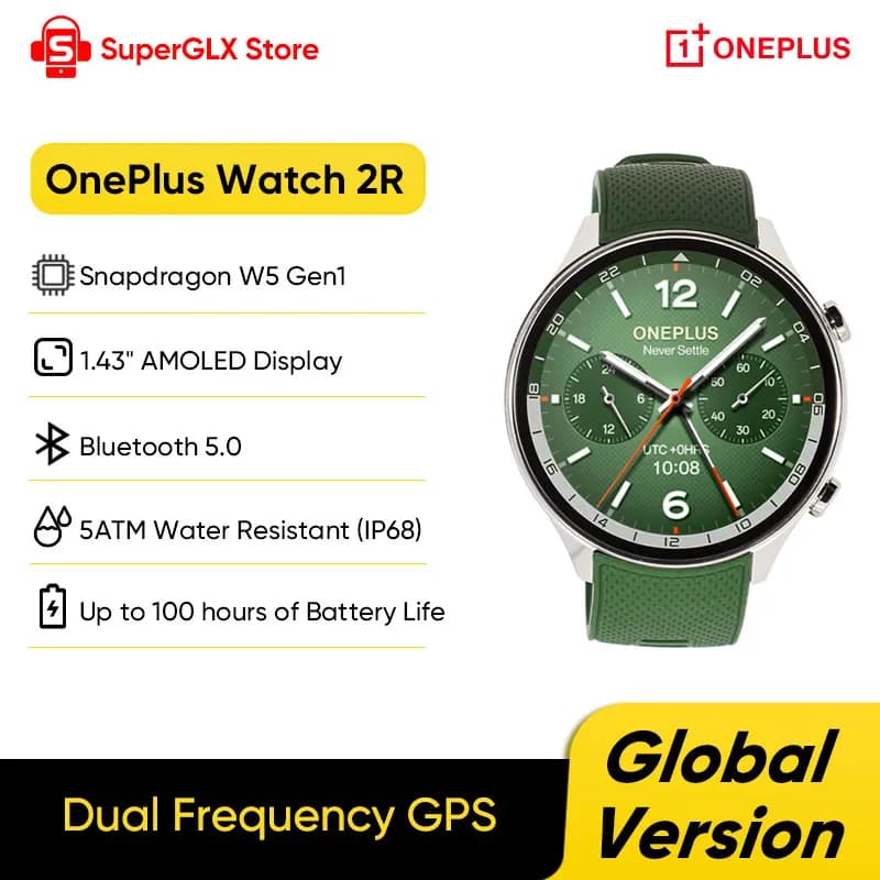 OnePlus Watch 2R Versione Globale Originale Smartwatch Display AMOLED 1.43'' Snapdragon W5 Batteria 500mAh 100+ Modalità Sportive NFC