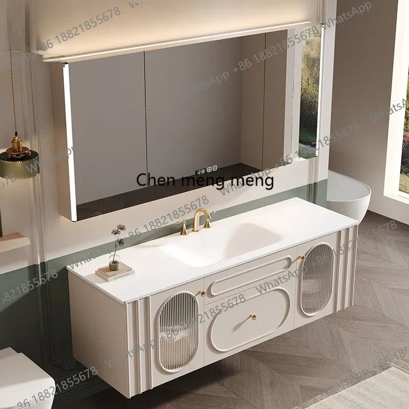 Hot sales French Bathroom Vanity Cabinets with Smart Mirror Cabinet Rock Board Integrated Washbasin Toilet Sink Cabinet Bathroom
