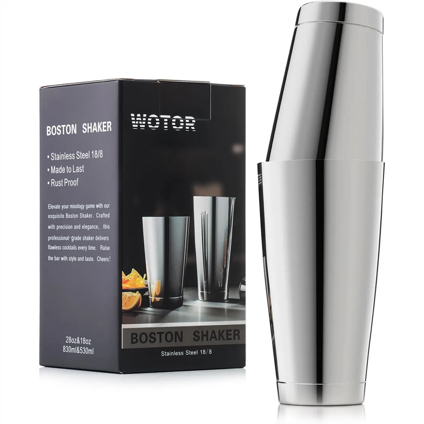 Set Shaker Boston Cocktail 18 Oz e 28 Oz in Acciaio Inossidabile, Shaker Pesante in Metallo per Martini, Mixer per Drink, Strumenti da Bar, Argento