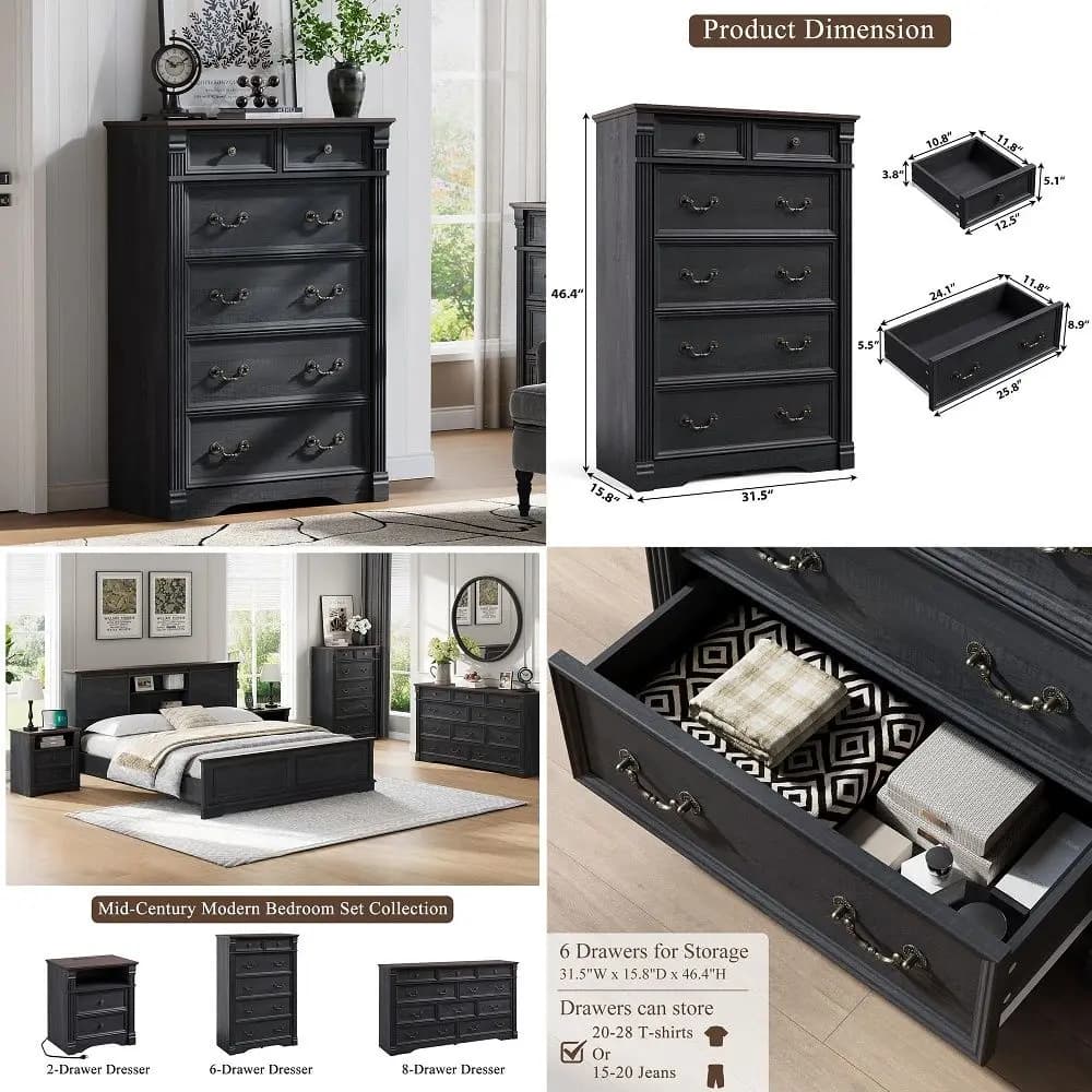 for Bedroom with 8 Drawers, 48 Wide Wood Chest of Drawers with Deep Drawers amp Mental Handle, Modern Dresser TV Stand, Wooden