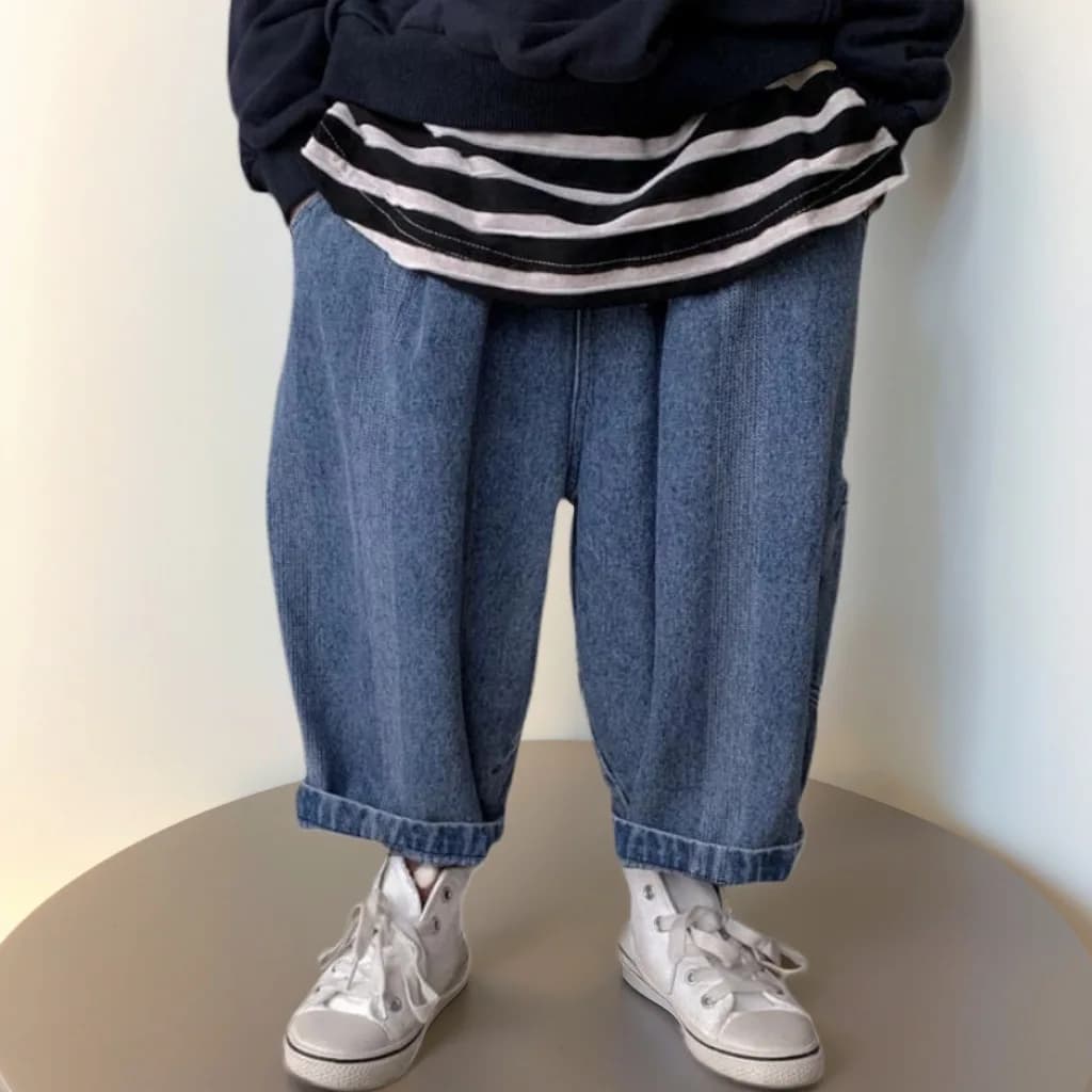 Jeans Primaverili RAISE per Bambini, Pantaloni in Denim Larghi per Neonati e Bambini, Jeans Versatili con Tasche a Gamba Dritta