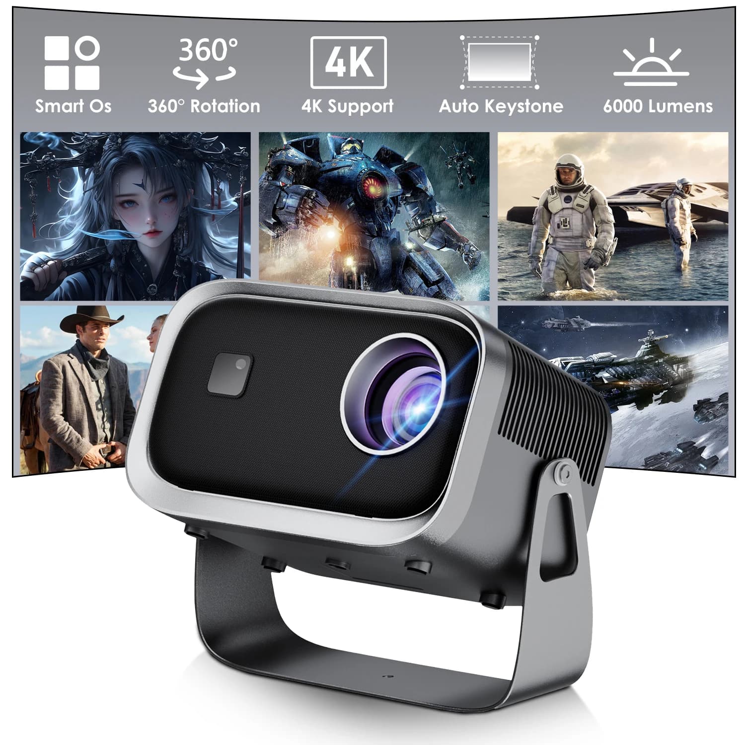 Proiettore Portatile Smart Salange Android 11, 5G Wifi6, Bluetooth 5.2, Mini Proiettore per Home Cinema, Teatro all'Aperto, TV 4K