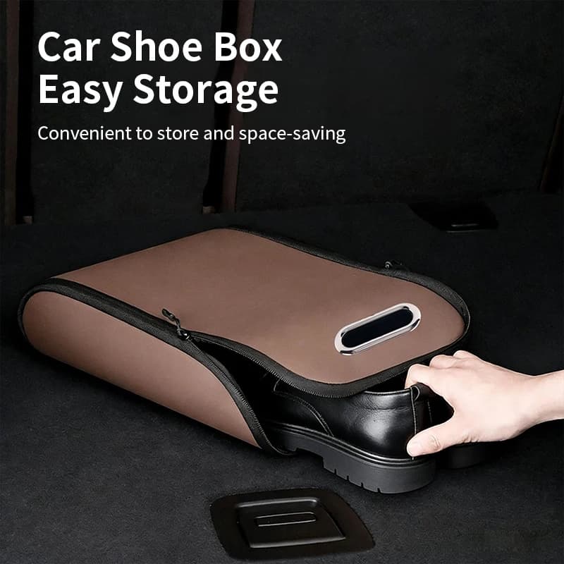 Car Trunk Shoe Organizer, PU Leather Portable Shoe Storage Box, Velcro Fix No Sliding, Keep Car Interior Clean and Odor-Free
