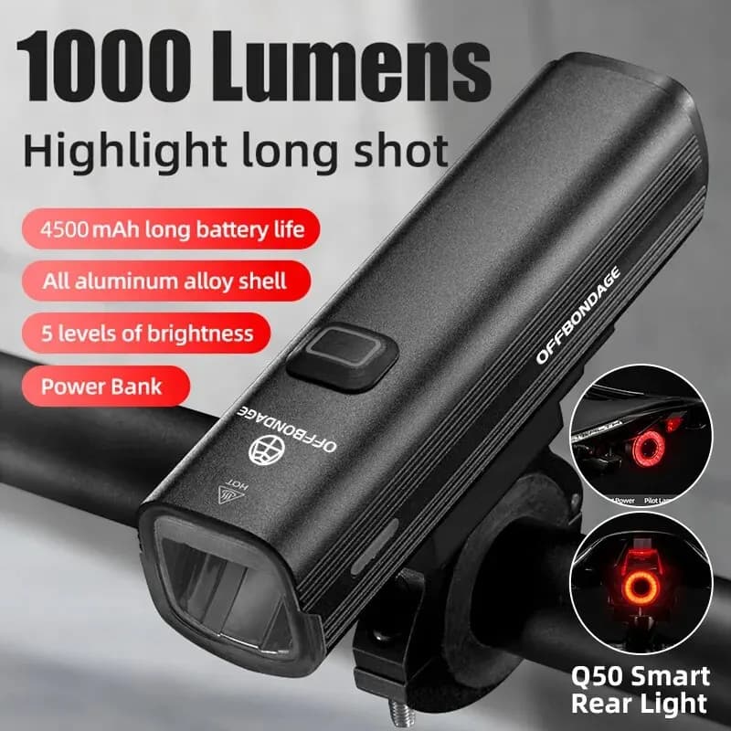 OFFBONDAGE Bicycle Light 1000Lumen Bike Headlight Power Bank USB Charging Hub Torch MTB Road Highlight