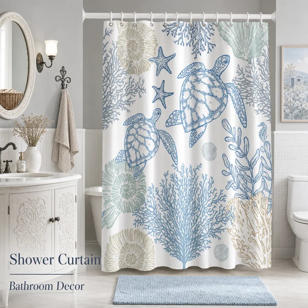 Shower Curtain 1pc Sea Turtle Ocean Coral 180x180cm Waterproof Polyester Fabric 3D Print Bathroom Decor Non Slip Soft Bath Accessory Modern Home Decoration Set for Kids Adults Washable Fast Dry Creative Sea Life Aquatic Animals Shower Stall Screen Fabric