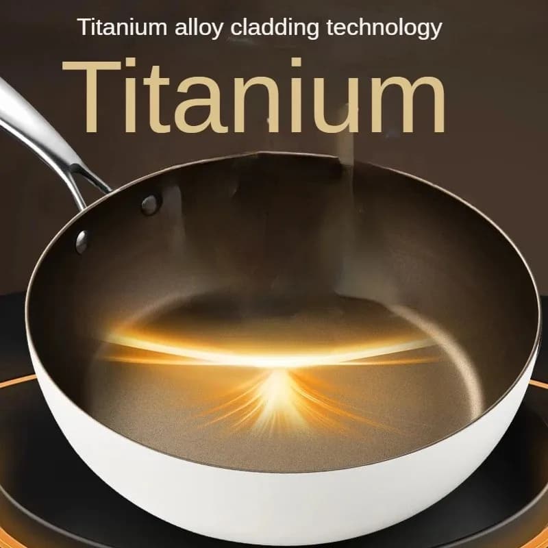 Titanium ceramic pan, non-stick pan, uncoated flat bottom deep frying pan, universal for household electricity