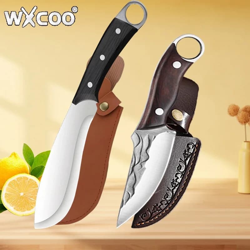 WXCOO Boning Knife Hand Forged Hammer Butcher Knife Wooden Handle Kitchen Chef Slicing Knives Cooking BBQ Fruit Steak Knife