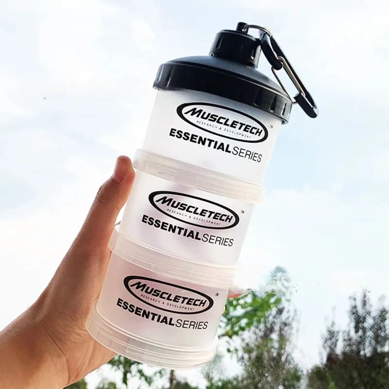 Portable Protein Powder Box Funnel Powder Box Fitness Supplement Bottle Handle Layered Storage Medicine Box Snack Can