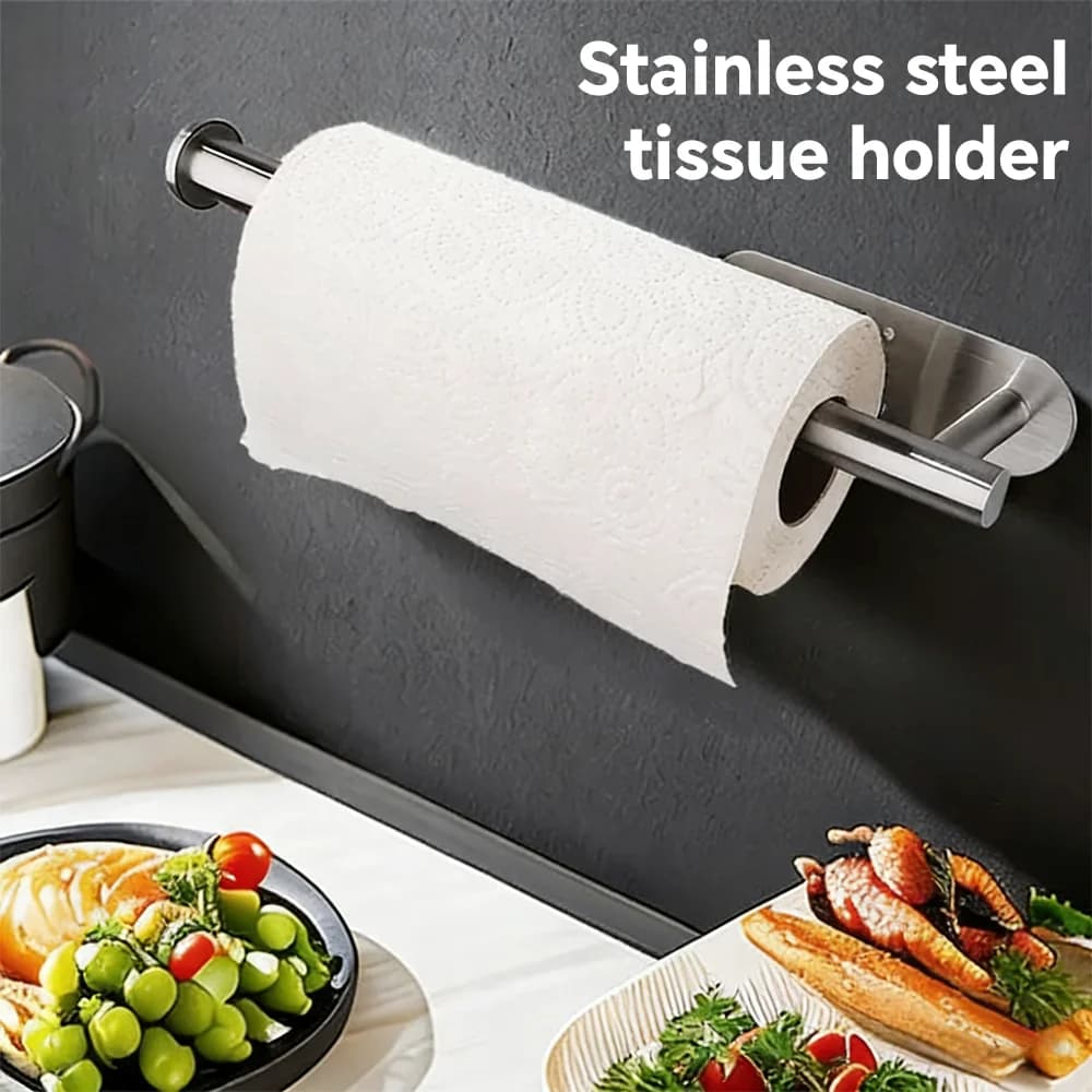 Portarotolo per Carta Igienica Senza Foratura, Dispenser per Asciugamani da Bagno, Appendiabiti in Acciaio Inox, Accessori per Cucina