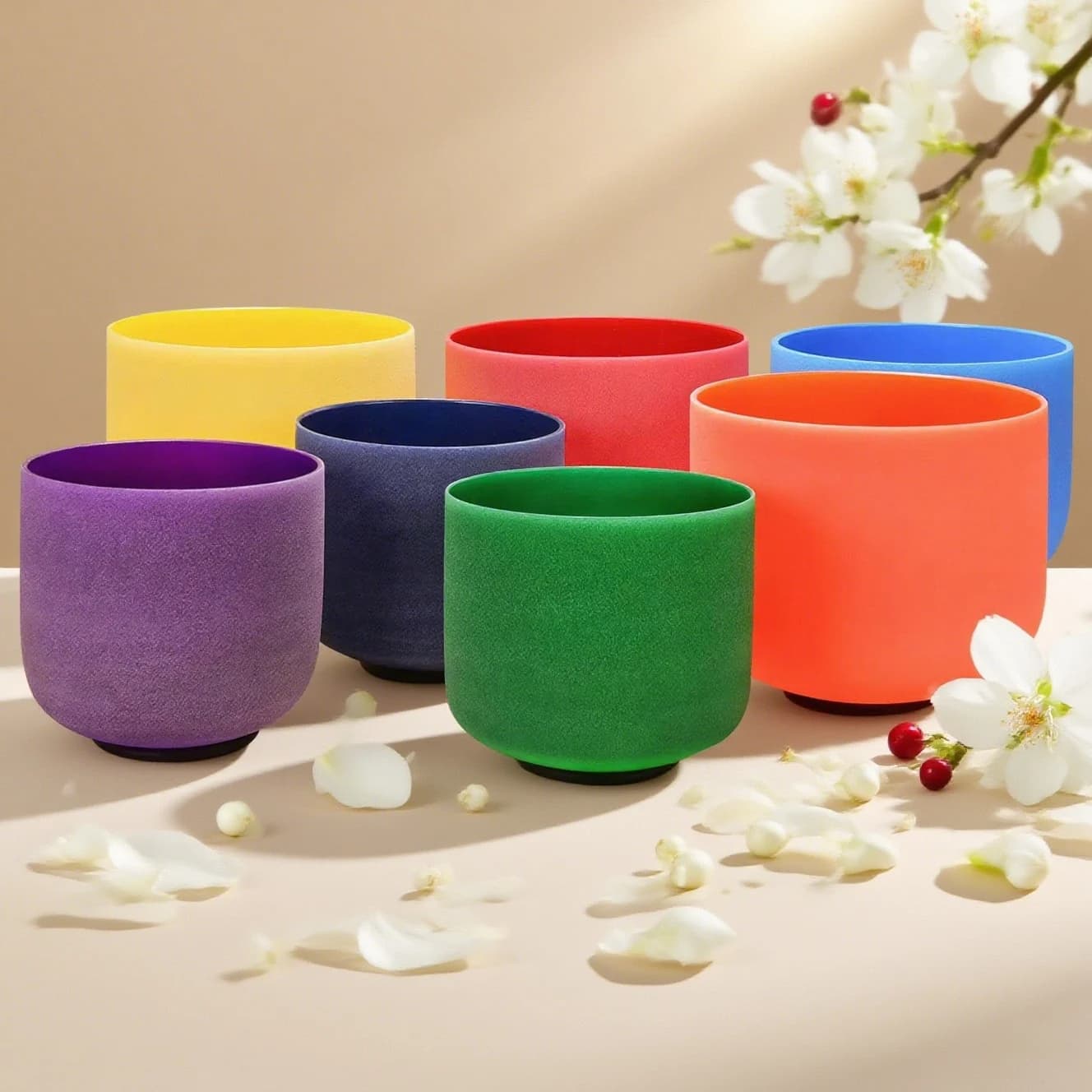 Hye-eun 8inch CDEFGAB any Note Quartz Crystal Singing Bowl Colored Frosted Sound Healing Bowl for Yoga Meditation