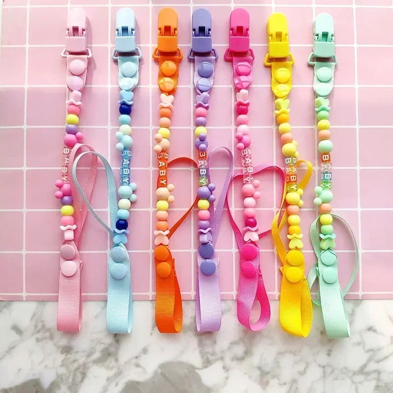Clip per catena per ciuccio Supporto fatto a mano Catene per ciuccio in silicone Massaggiagengive per bambini Catena per dentizione per regali per bambini Ragazze Ragazzi Accessori