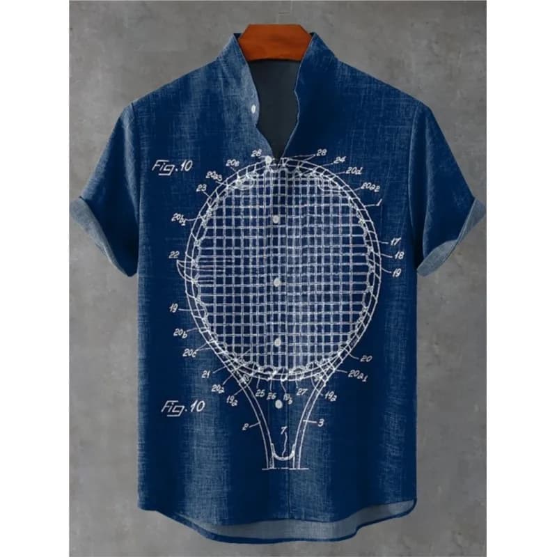 2025 Short Sleeved Shirt Model Tennis Racket Men's Vintage Summer Shirt New Men's Linen Short Sleeved Shirt for Leisure Holiday Streetwe