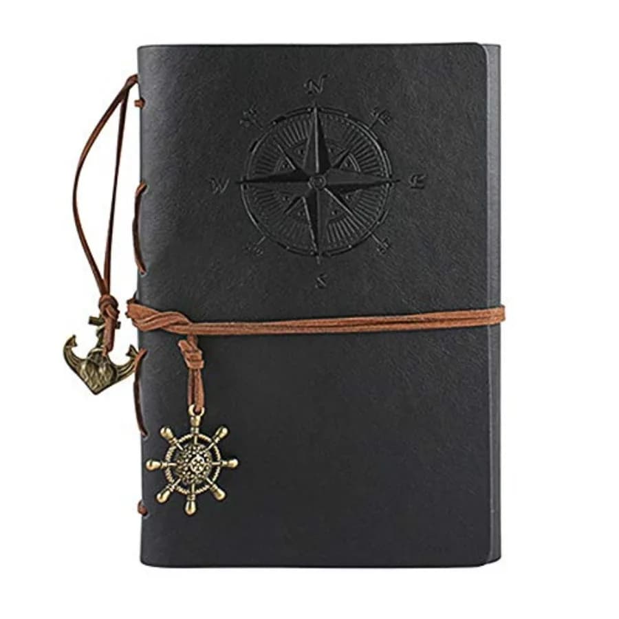 Leather Writing Journal Notebook, Vintage Nautical Spiral Notebook Refillable Diary Sketchbook Travel Journals to Write in with