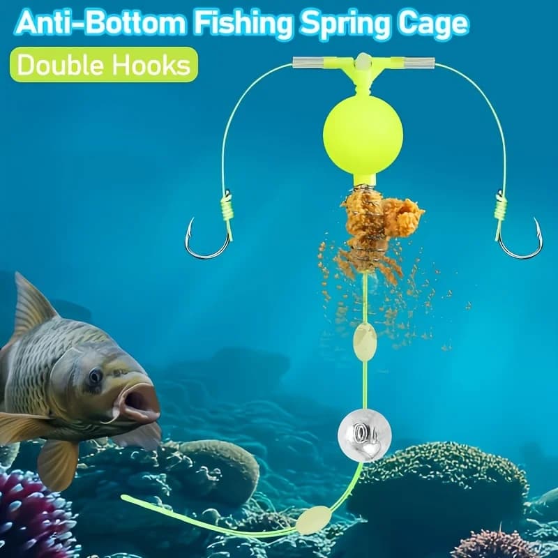 5PCS Professional Bottom - Reverse Spring Double Hooks with Nightlight Beads: Anti - Hooking Design for Bass, Carp Fishing