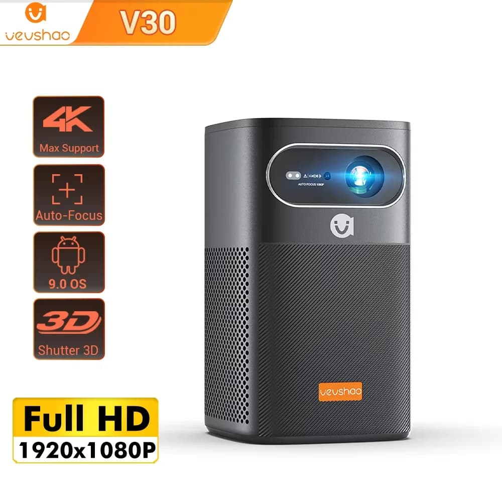 Vevshao V30 Proiettore 3D Cinema Smart 4K Android WiFi Portatile 1080P Home Theater Video Proiettore DLP LED con Batteria 15000mAh