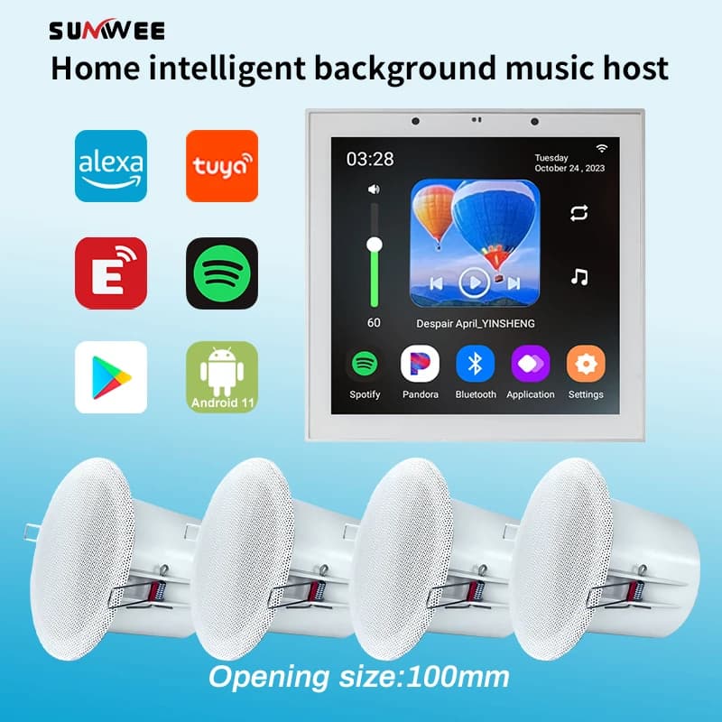 4 Inch Tuya Smart Home Set Andriod 11 WiFi Bluetooth Touch Screen Home Theater Cinema Digital Stereo Audio Music Wall Amplifier