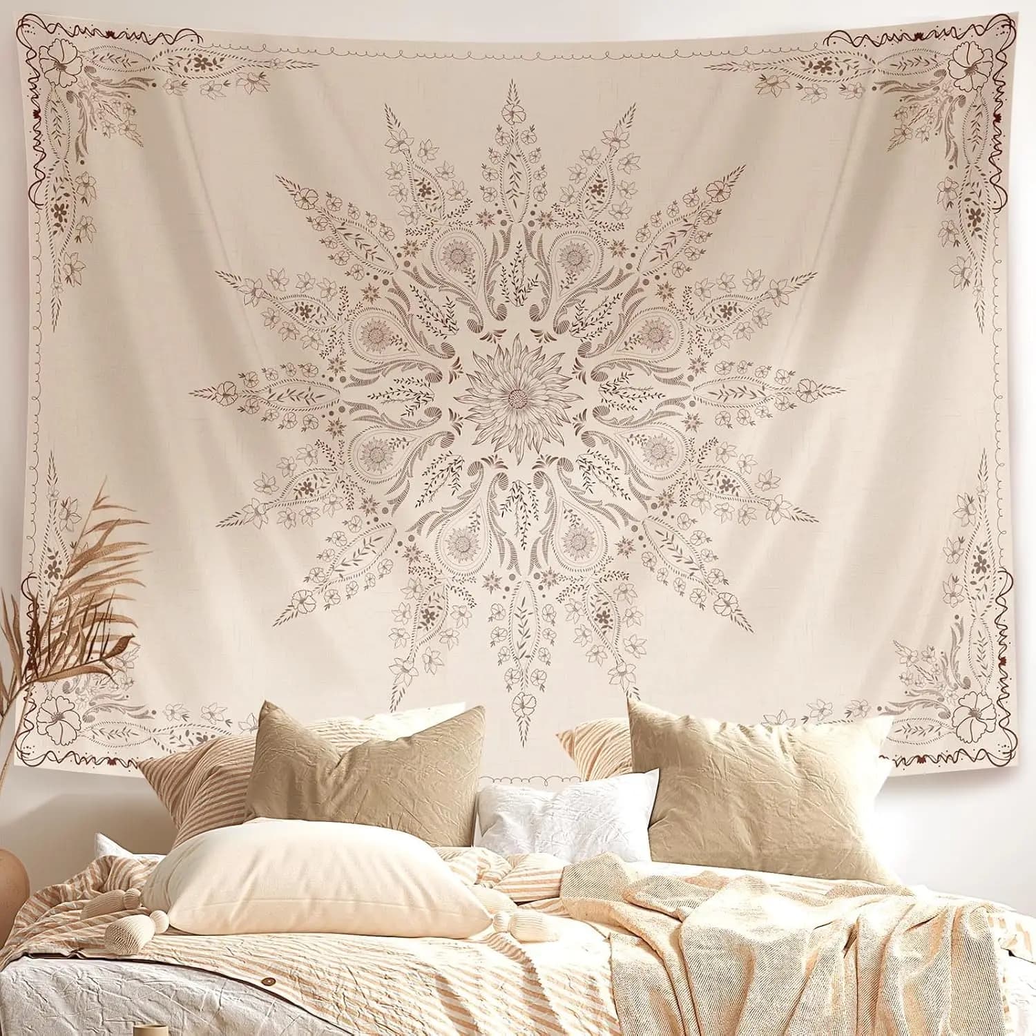 Damans floral tapestry wall hanging cute, bohemian bedroom wall hanging, mandala living room decor for living room