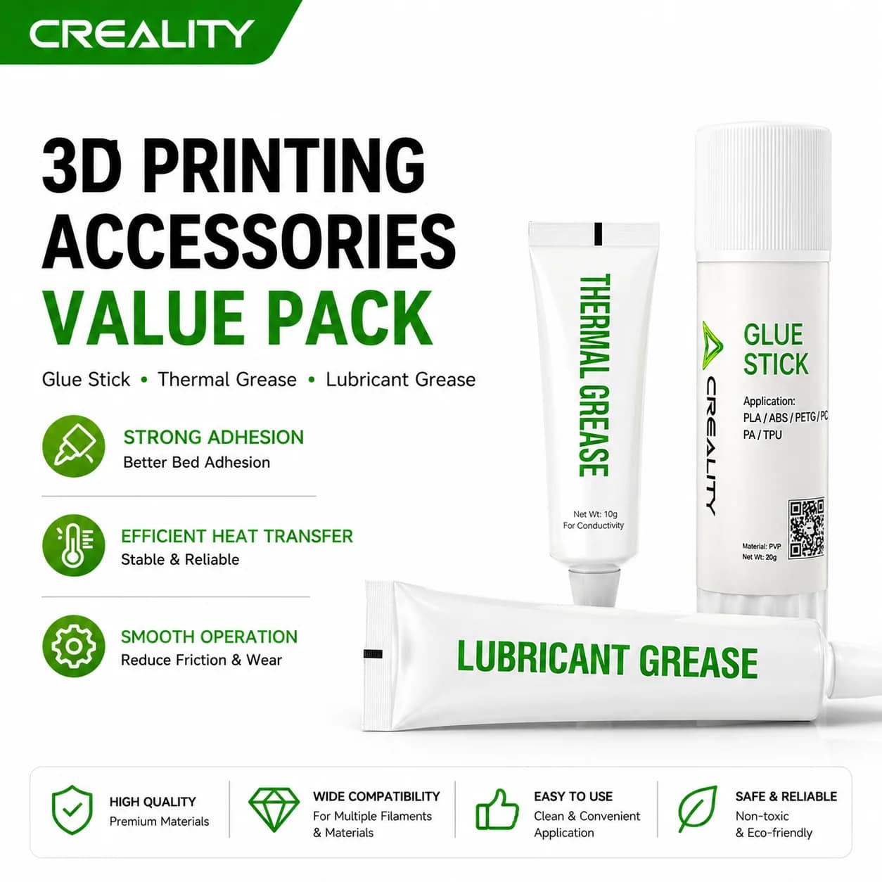 Creality 3D Printer Accessories Pack with Glue Stick, Thermal Grease & Lubricant