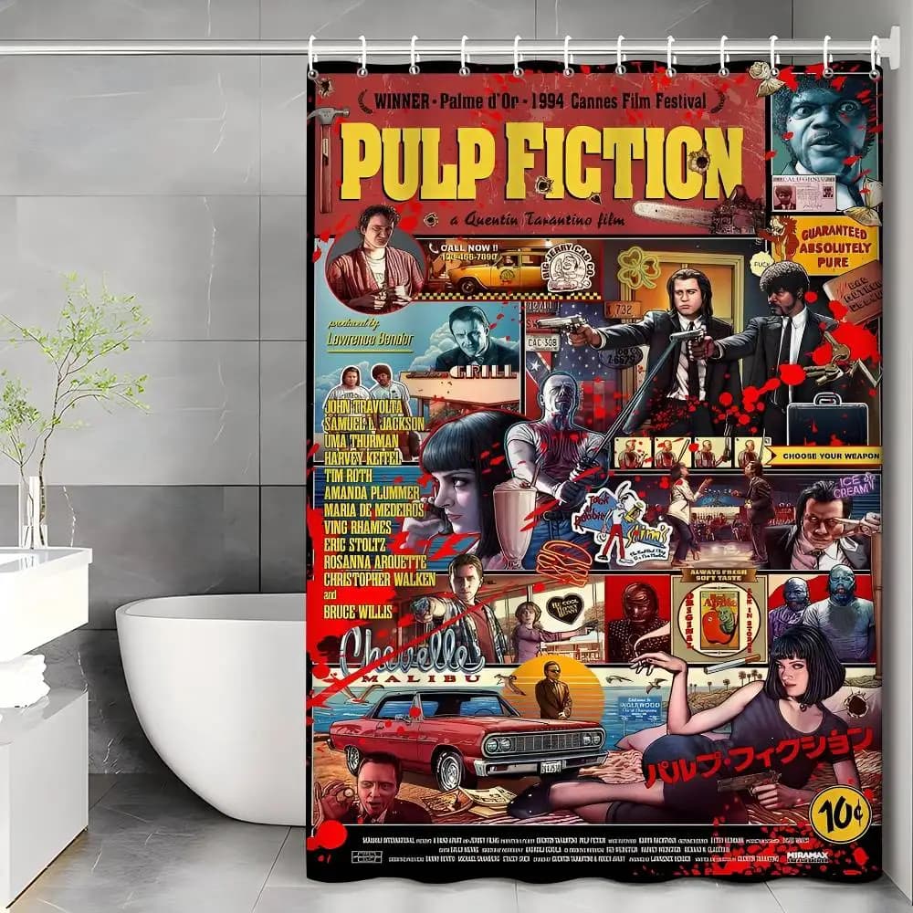 Pulp Fiction Classic Movie Tenda da bagno Tenda da doccia classica in tessuto anime con 12 ganci Decorazione da bagno impermeabile