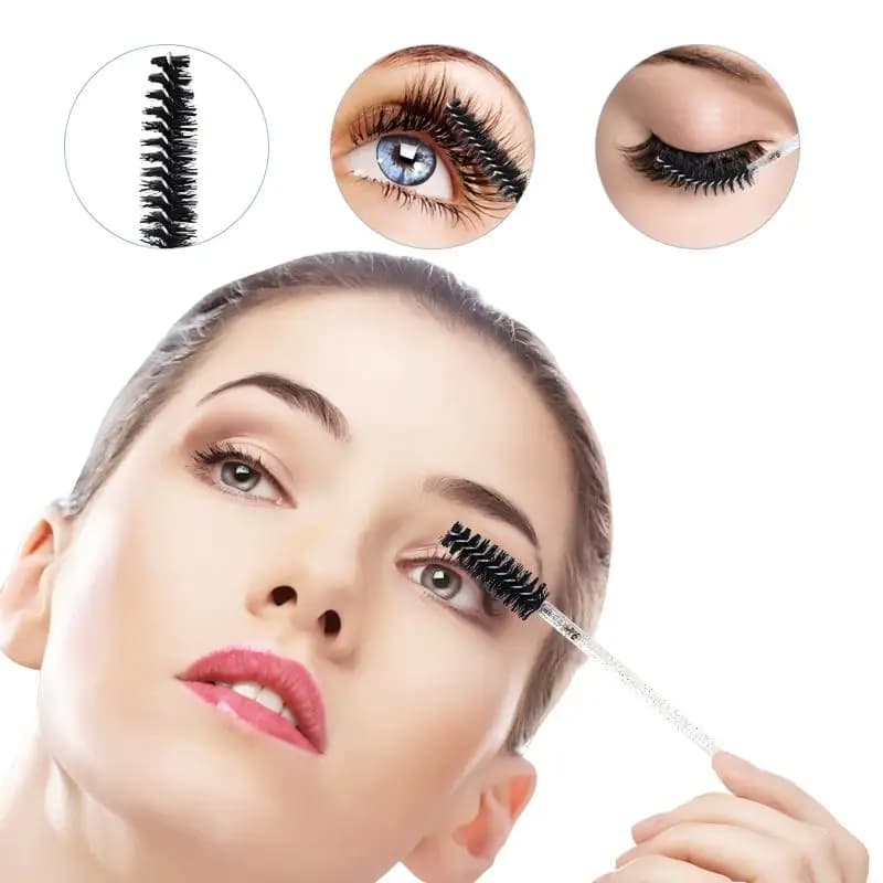 Set of 50/100 Disposable Brushes for Eyebrows and Eyebrows with Transparent Plastic Handle, Colorful Beauty Tool