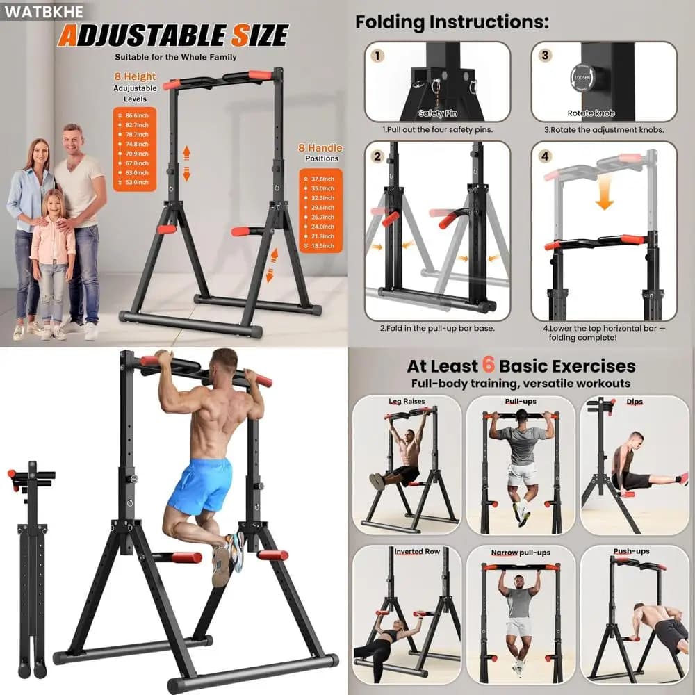 Multifunction Station Foldable for Tractions and Dip, Adjustable Traction Bar, Home Gym Equipment, Strength Training and Fitness