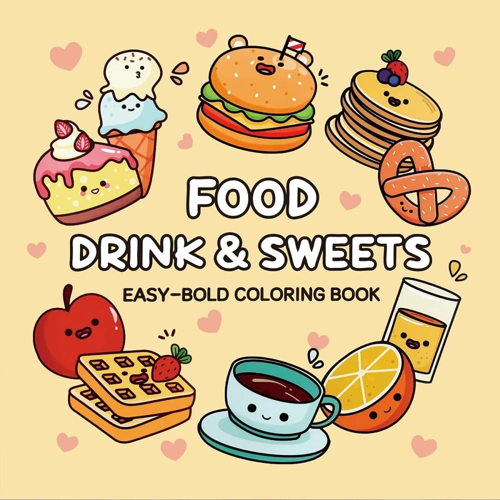 Food Drink & Sweets Easy-bold Coloring Book for Adults Cute Drawing Perfect Gift Christmas Party and Birthday