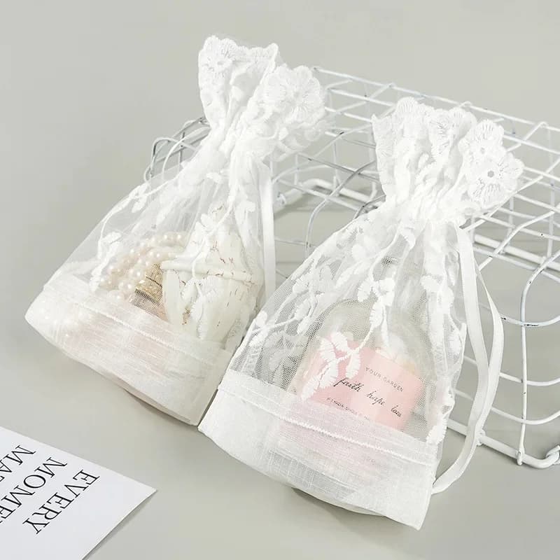 1 pz gioielli bianchi profumo cosmetico fiori secchi Organza tasche con coulisse matrimonio Halloween festa caramelle avvolgere borse riutilizzabili