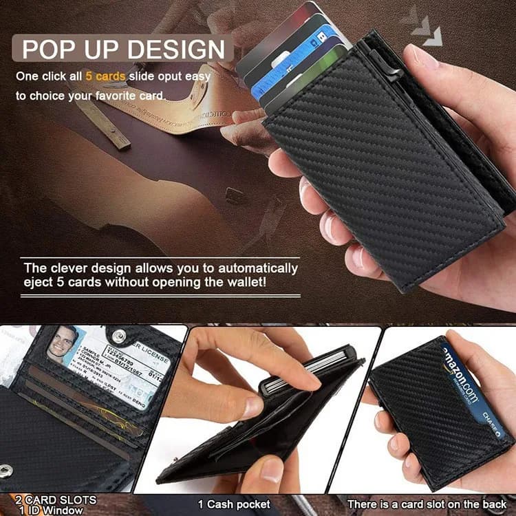 Real leather aluminum alloy men's wallet RFID anti magnetic cross-border aluminum box card clip double fold wallet card bag