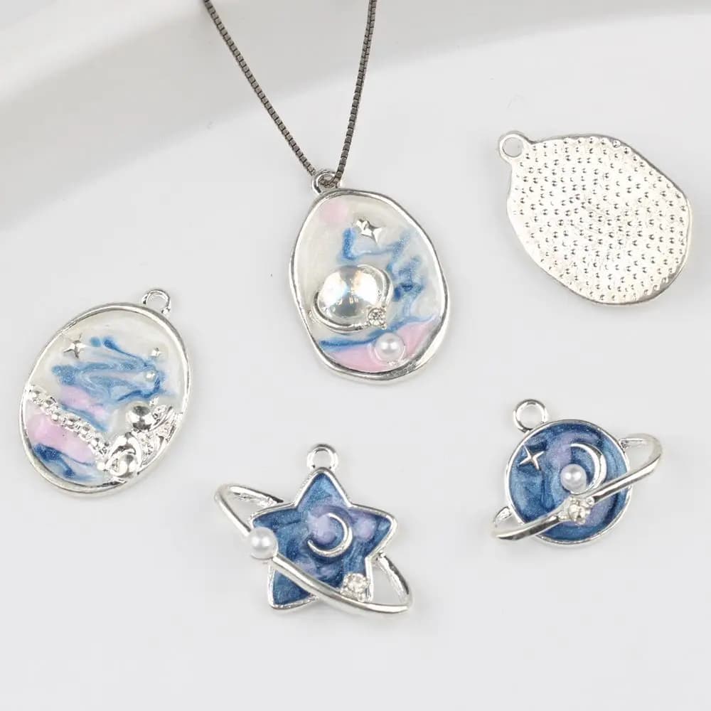 10 pcs/lot In Zinc Alloy Polished Resin Pearl Rhinestones Inlaid Sky Star Pendants and Pendants FAI Necklace by The Bracelet Accessories