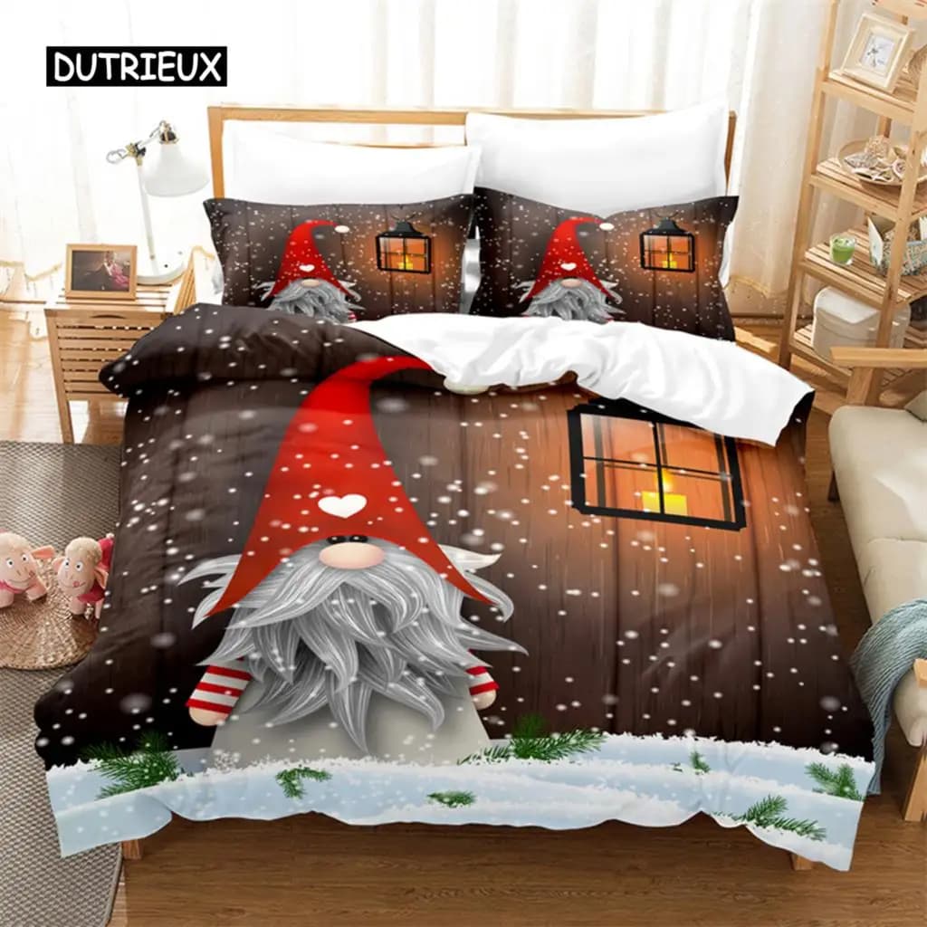 Set di Biancheria da Letto Babbo Natale, Set Copripiumino 3D, Stampa Digitale, Set Lenzuola Misura Queen, Design alla Moda