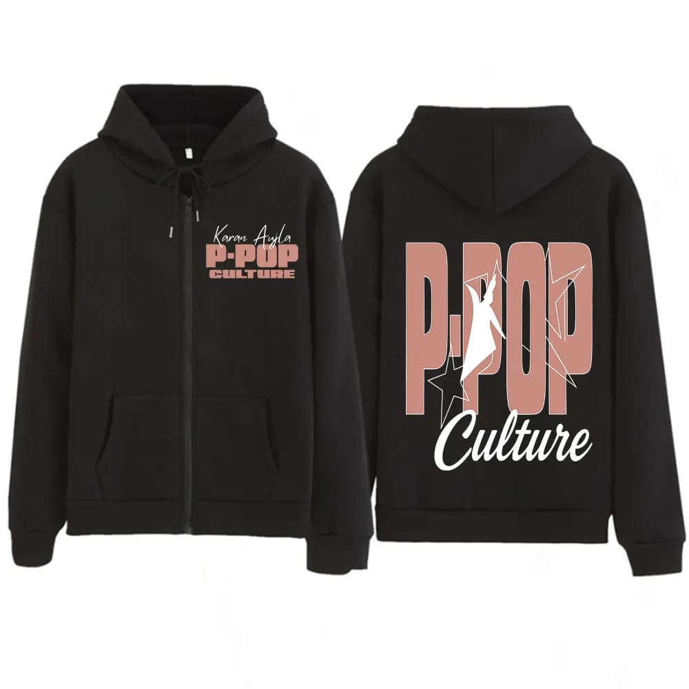 Felpa con Zip Grafica Rapper Karan Aujla P-POP Culture Tour 2026, Giacca Moda Uomo Donna, Felpa con Cerniera Larga Stile Harajuku