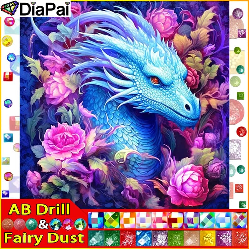 DIAPAI Fata Polvere AB Pittura Diamante Pieno Quadrato/Rotondo Trapano 5D FAI DA TE "Drago Animale Fiore" Daimond Ricamo Strass Croce