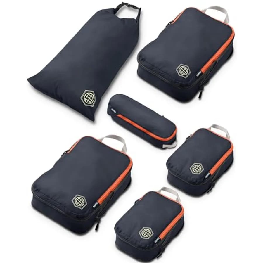 Compression Packing Cubes for Travel, 6-Piece Lightweight Packing Cubes Set for Carry-On Luggage and Backpacks Grey and Orange