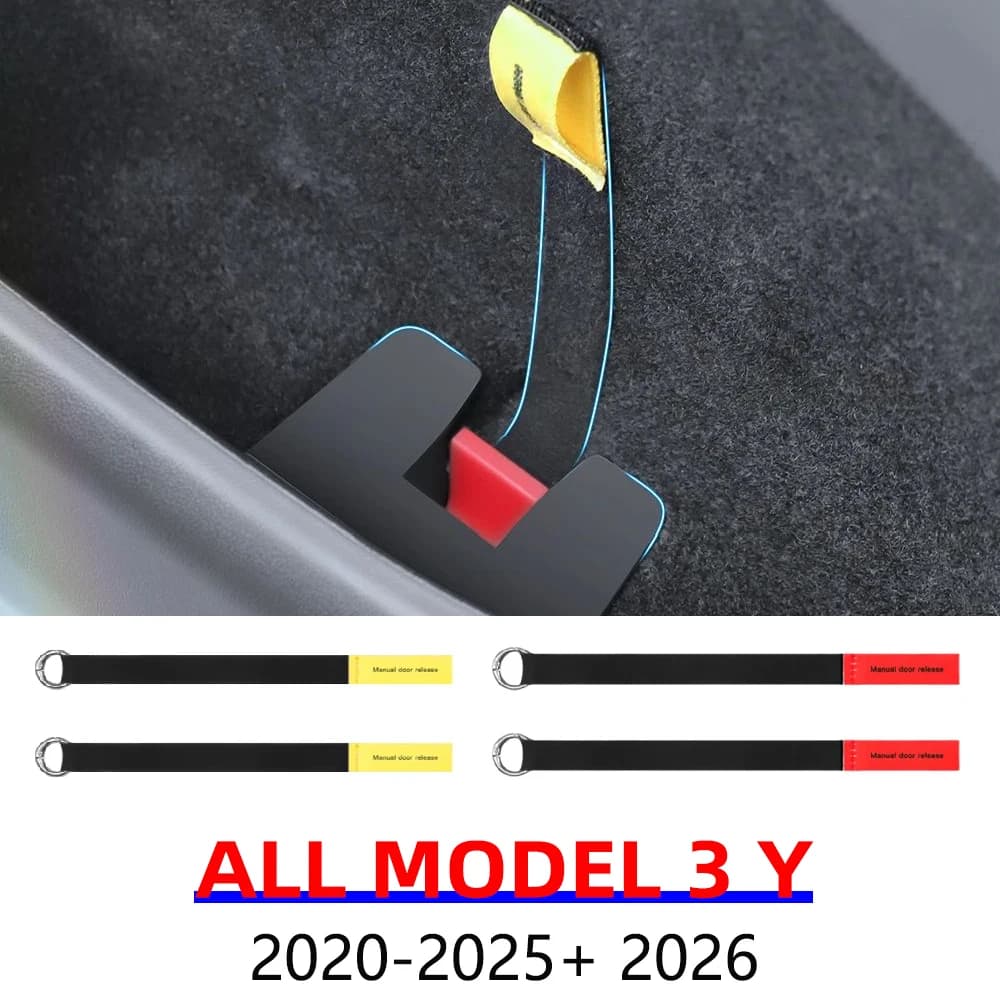 Rear Door Emergency Safety Cord for Tesla Model 3 Highland Model Y Juniper 2025-2022 Emergency Handle Strip Accessories