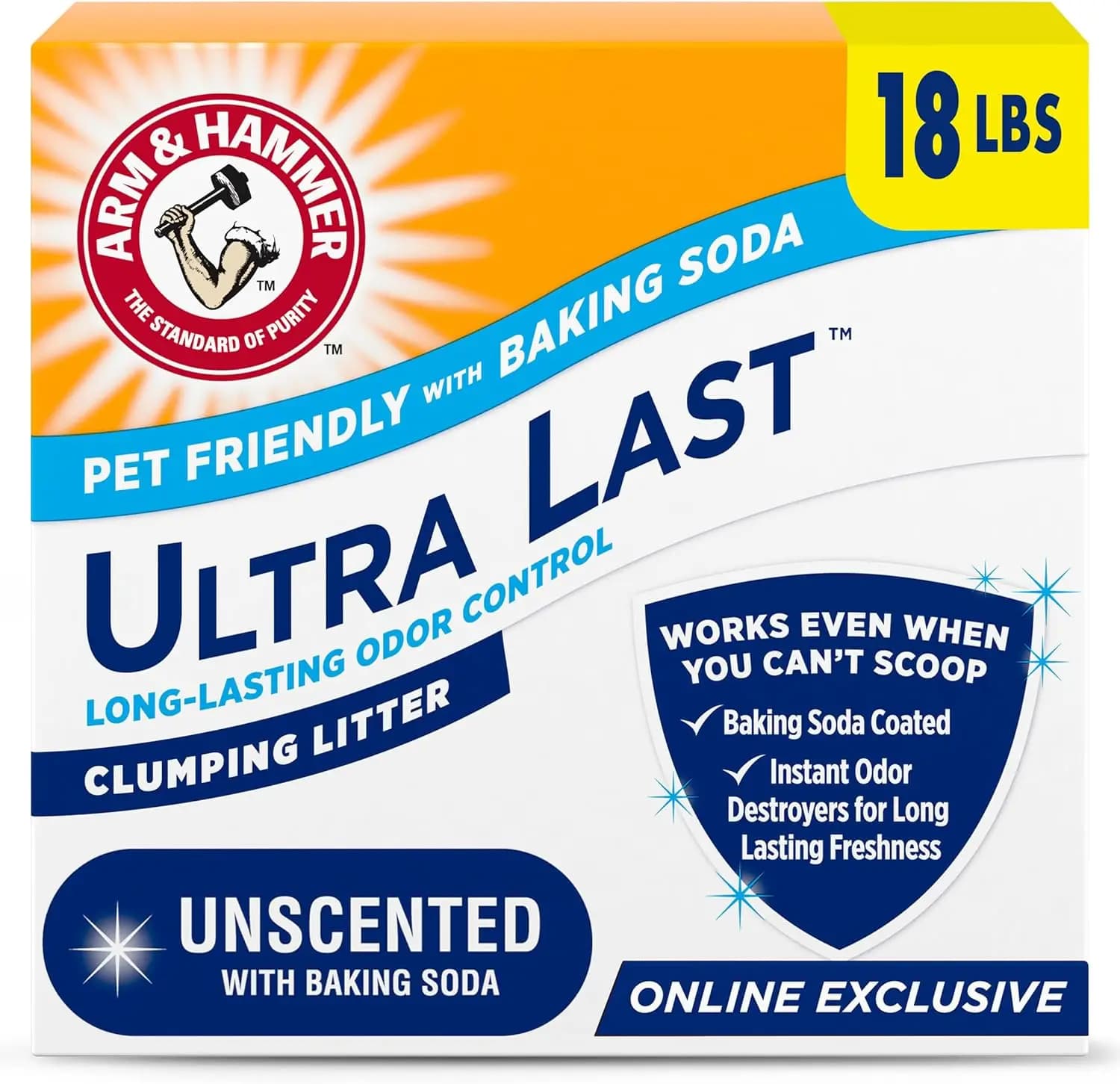 Lettiera per Gatti Ultra Last Agglomerante Senza Profumo MultiCat 18 Lbs. Adatto ai Animali Domestici con Controllo degli Odori al Bicarbonato di Sodio