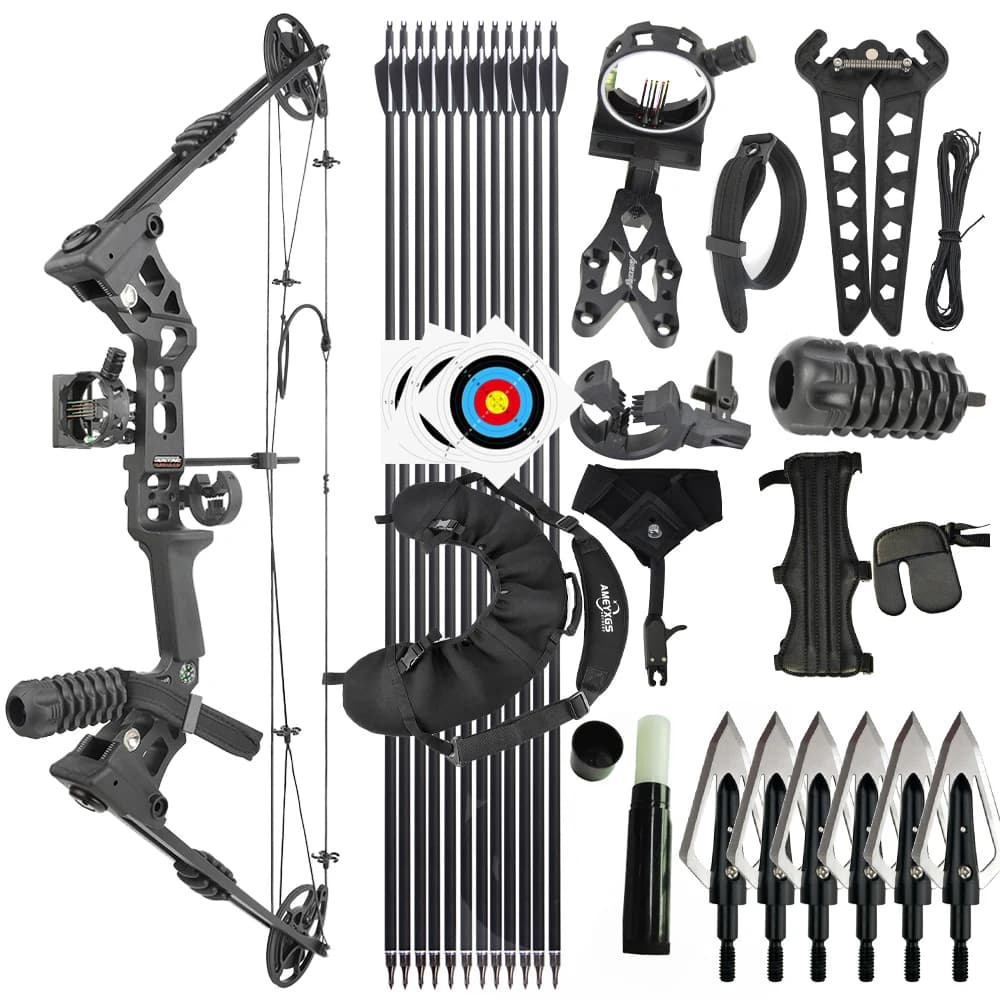 20-70lbs Compound Bow Kit Black Camo Right Hand Pulley Bow IBO 320fps Archery Hunting Shooting Target Let-off 80% Bow Arrow Set