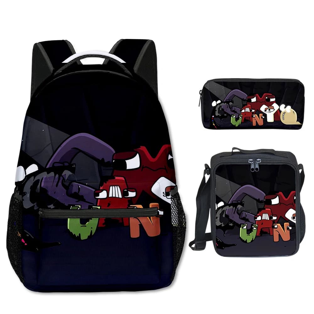 Classic Popular Alphabet Lore 3D Printed 3pcs/Set student School Bags Travel Notebook Backpack Crossbody Lunch bag Pencil Case