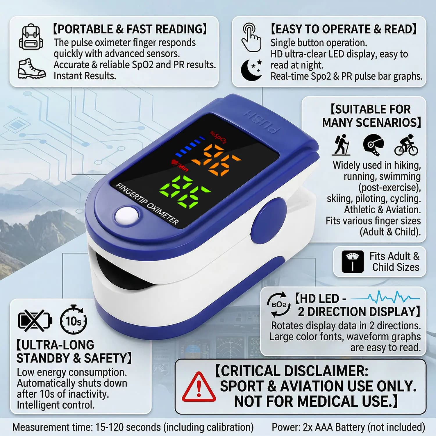 Ossimetro Portatile TFT con Clip per Dito, Monitor di Saturazione dell'Ossigeno nel Sangue SpO2 per Uso Domestico