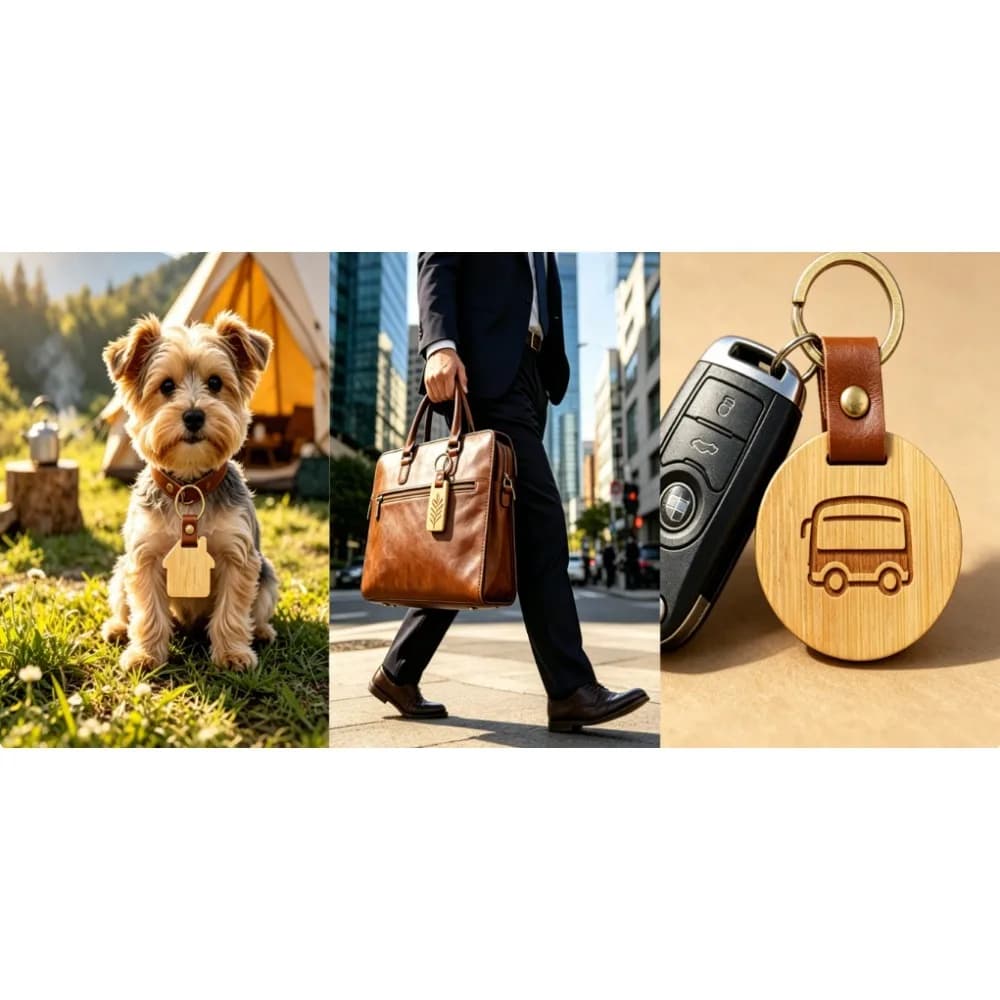 Portachiavi in Legno Premium con Ciondolo a Scudo in Pelle, Ornamento Leggero per Borsa, Personalizzabile per Uomo e Donna, Regalo Inciso al Laser, Vendita all'Ingrosso