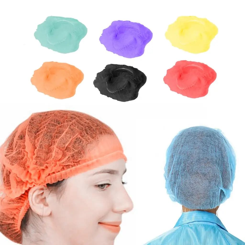 100Pcs Disposable Mob Caps Hair Net Non Woven Dustproof Hats Factory Workwear
