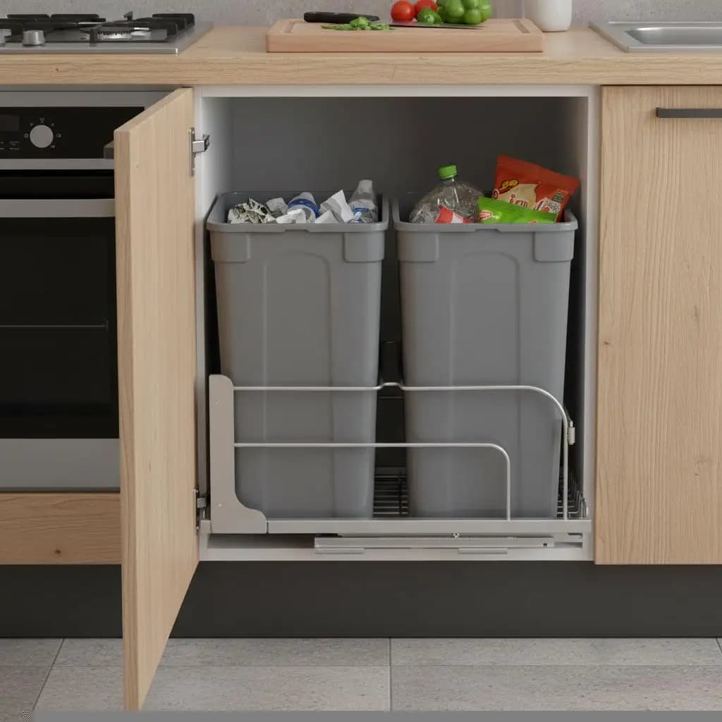 Doppio contenitore per rifiuti 35 QT x2 per lavello da cucina sotto il piano di lavoro, kit porta contenitore per riciclaggio rifiuti resistente con chiusura ammortizzata