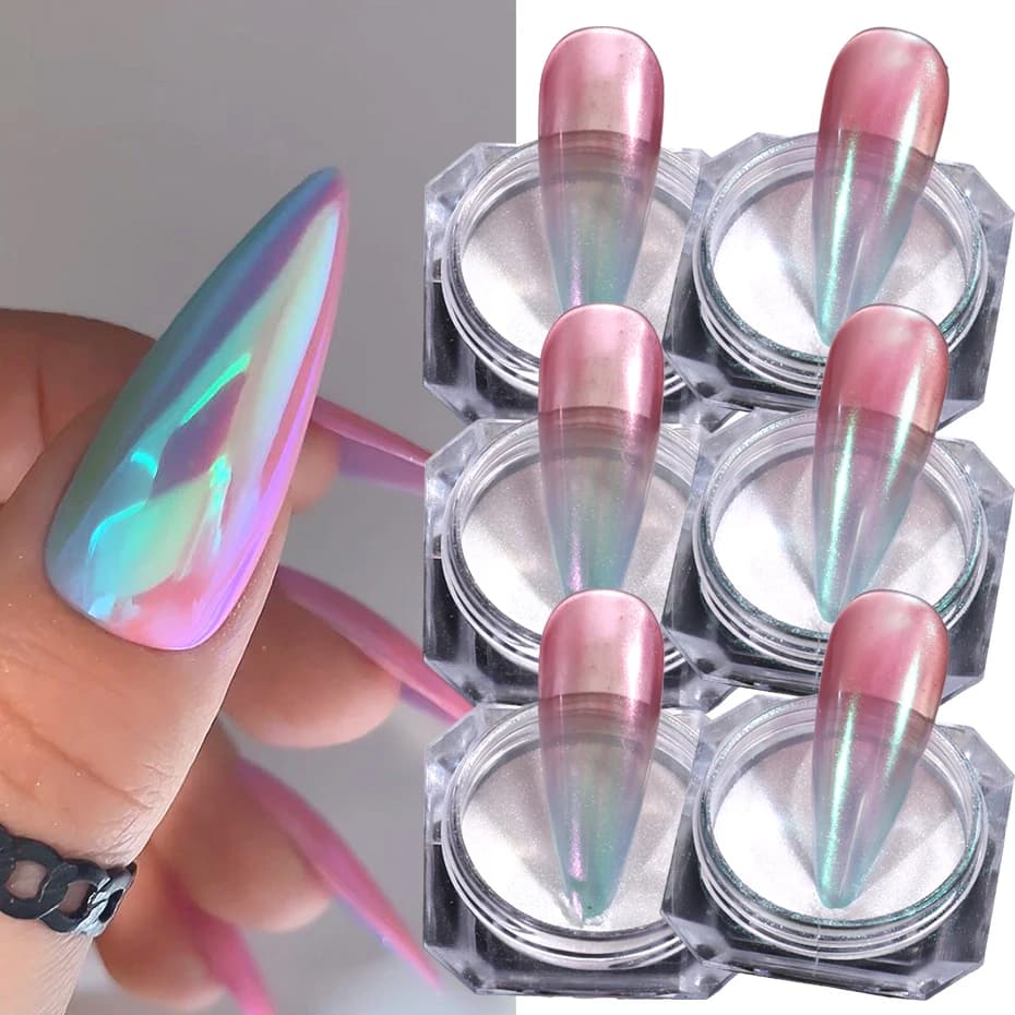 6 pezzi fata unicorno cromo glitter per unghie polvere sirena Aurora specchio pigmento luccicante arcobaleno gel polacco polvere decorazione manicure flash