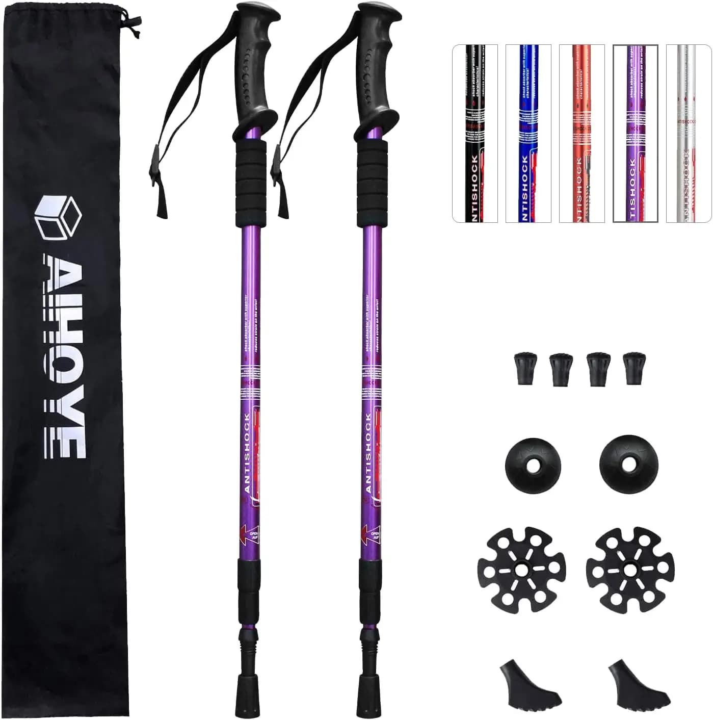 Trekking poles for hiking, pack of 2 light and adjustable anti-shock walking sticks for women