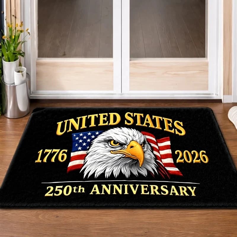 VIKAMA US Tappetino per porta con stampa dell'aquila calva per il 250° anniversario, tappeto antiscivolo lavabile per ingresso, tappetino con stampa della bandiera americana patriottica per l'ingresso