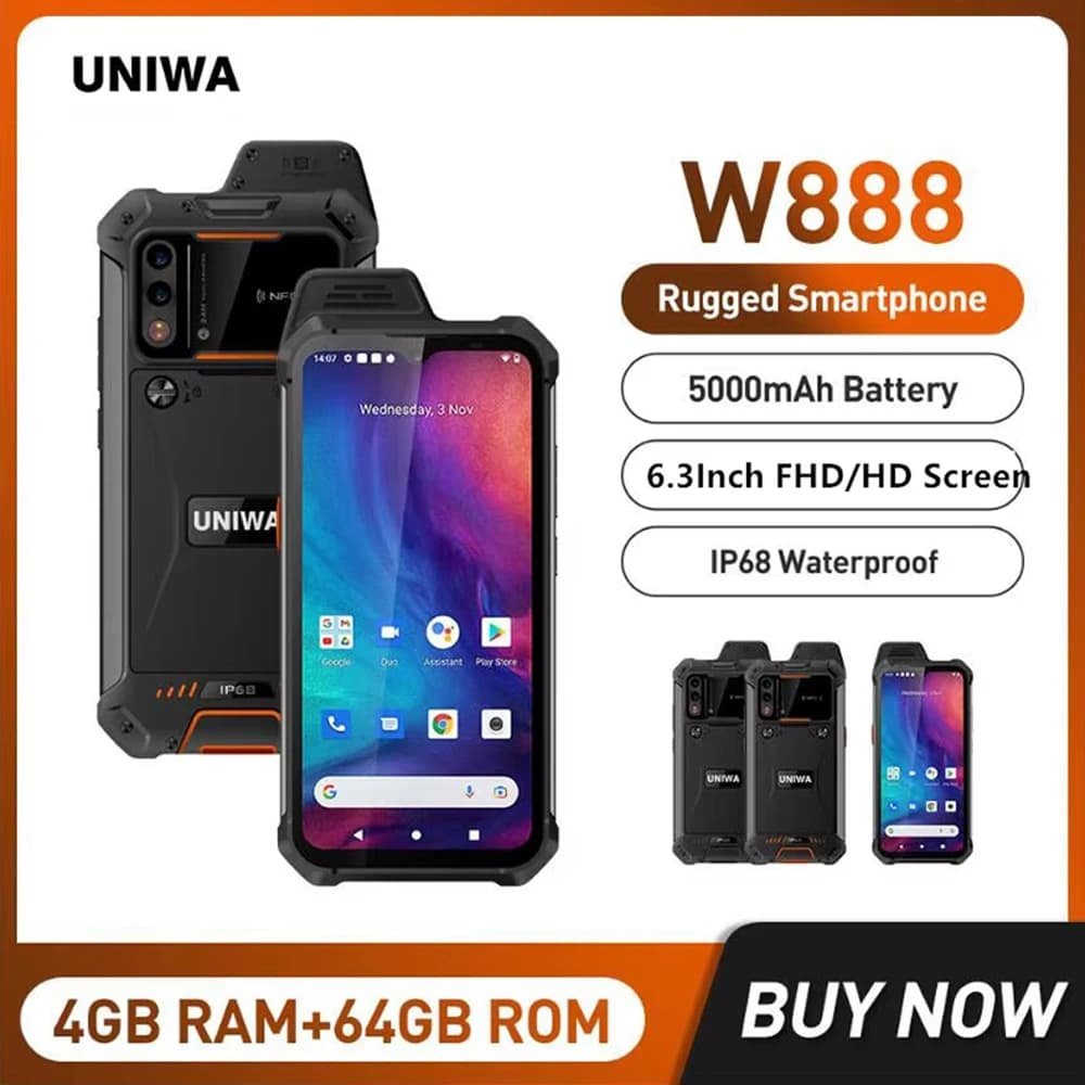 UNIWA W888 Smartphone Impermeabile 4GB + 64GB 6.3 Pollici FHD/HD 4G Walkie Talkie PTT Cellulare 5000mAh NFC Andriod 11 Telefono Mobile ATEX