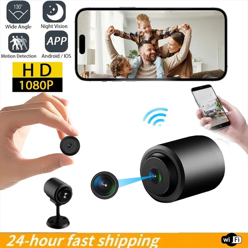2025 Mini telecamera Wifi Telecamera per visione notturna Rilevazione movimento Telecamera di sorveglianza remota 130 ° Grandangolo per telecamera di sicurezza domestica