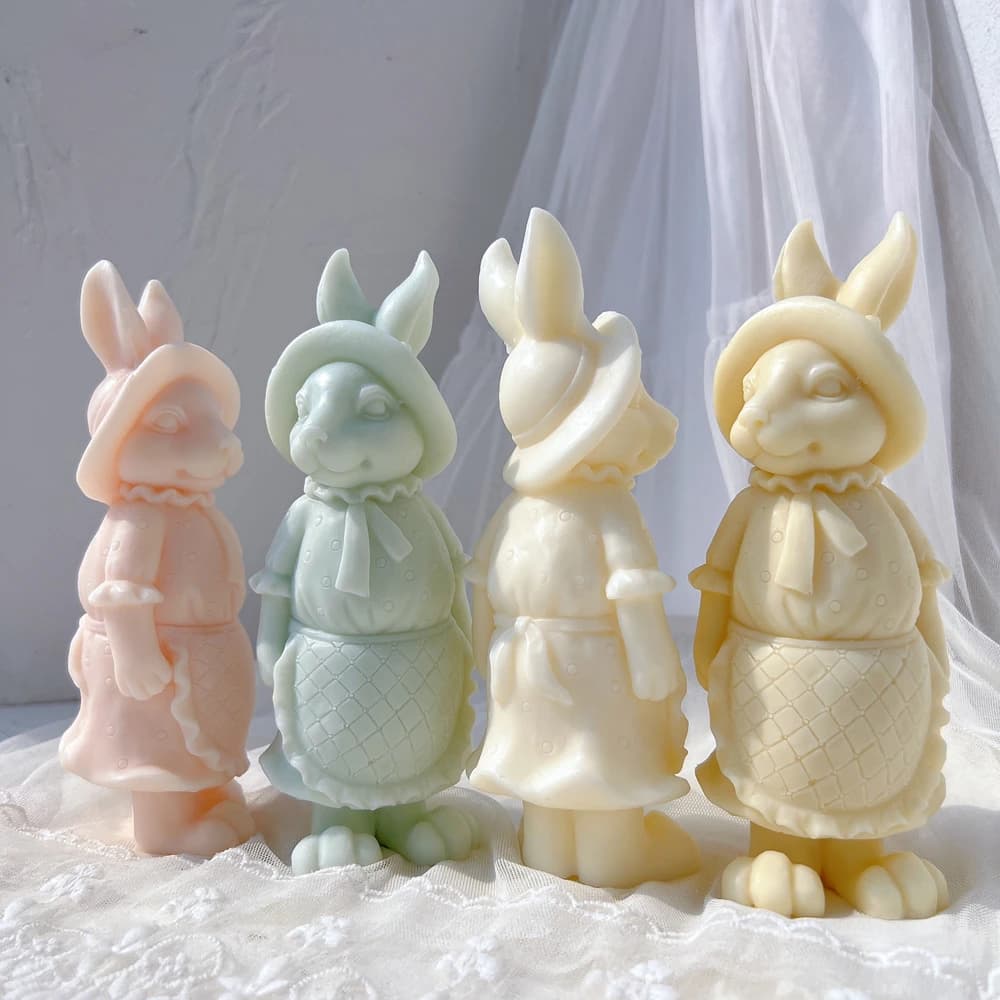 Grembiule coniglio ragazza stampi per candele in Silicone cappello coniglietto stampo in Silicone coniglietti animali stampo in cera pasqua decorazioni per la casa